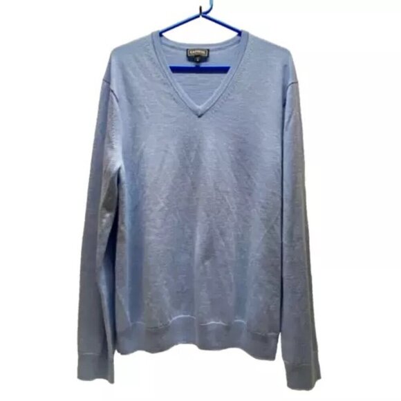 Express V-Neck Sweater Men's XL Light Blue Extra Fine Merino Wool Pullover EUC - Picture 1 of 8
